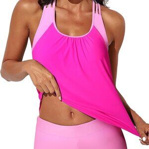 Blouson Striped Printed Push up Strappy T-Back Tankini Top with Shorts size M